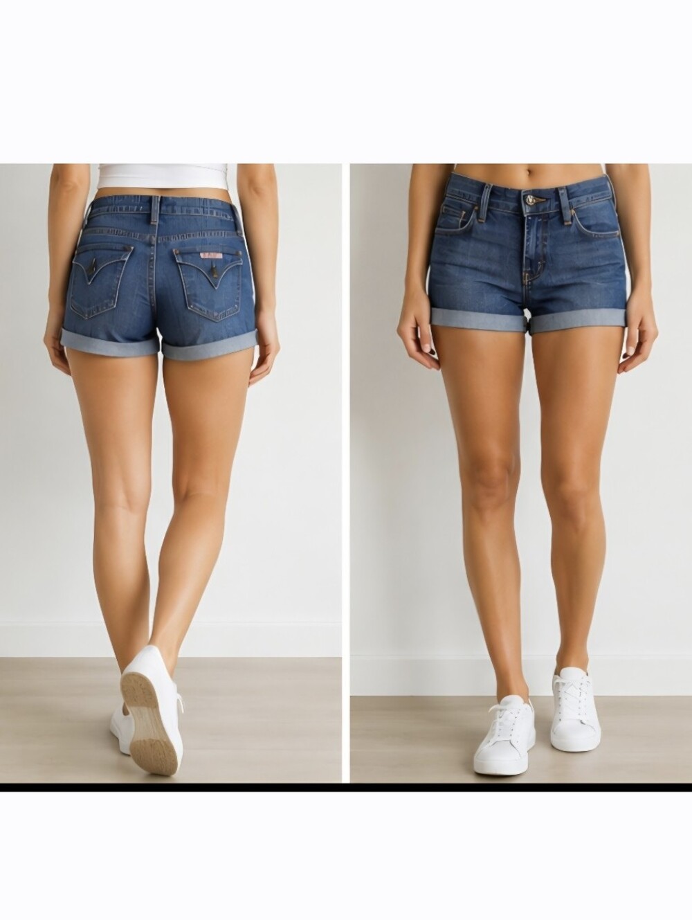 Hudson Jeans Cuffed Denim Shorts Women Size 25 Blue Mid Rise Stretch Designer